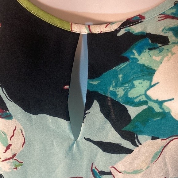 51-9 VAN HEUSEN blue green multicolor butterfly sleeve floral top L - Picture 3 of 8